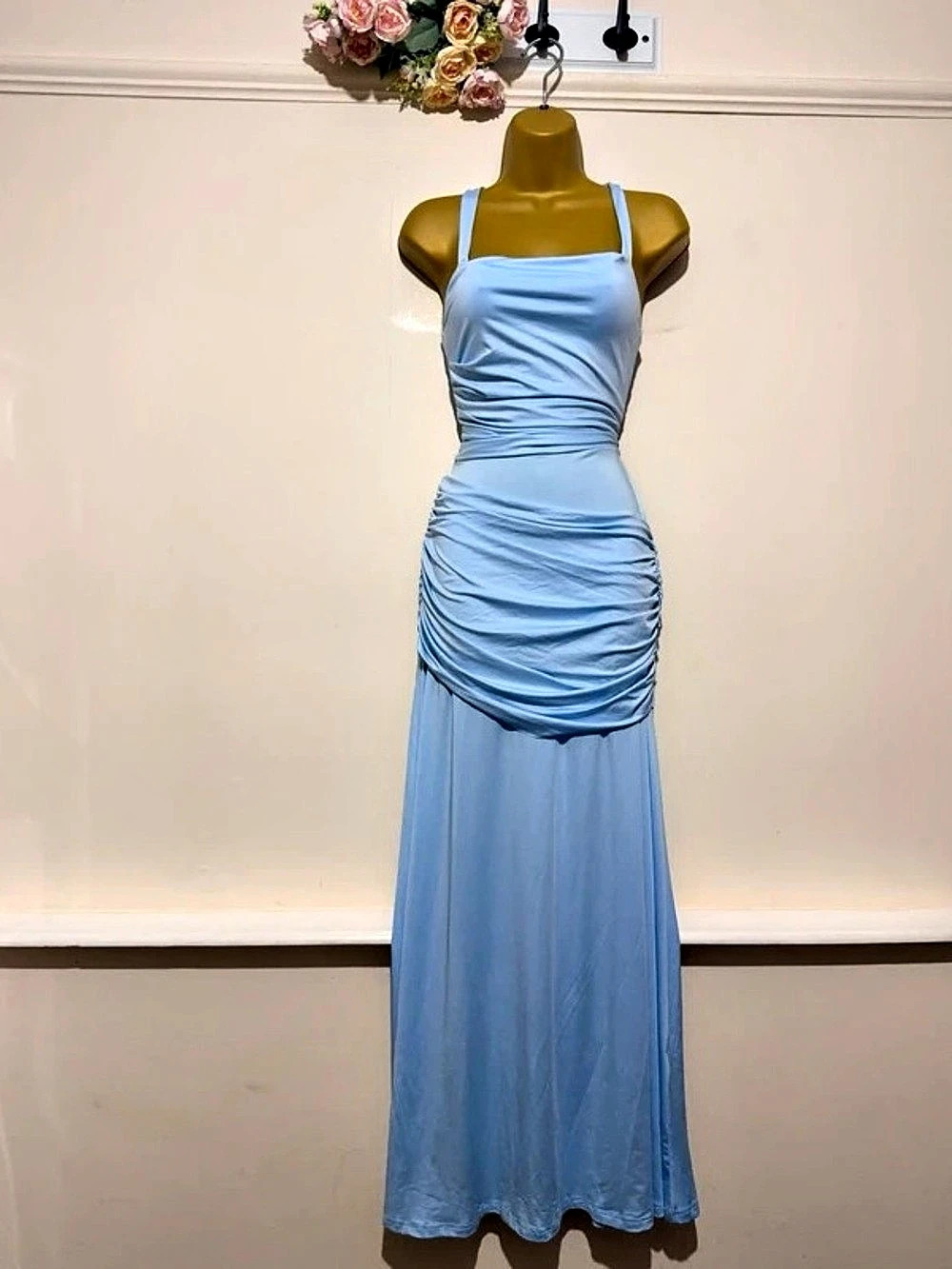 Ruched Maxi Dress in Blue